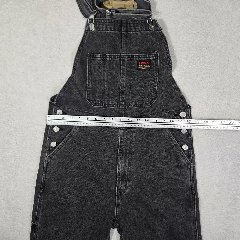 Levis Mens Small Relaxed Loose Overalls Faded Gray Black Denim Cotton S